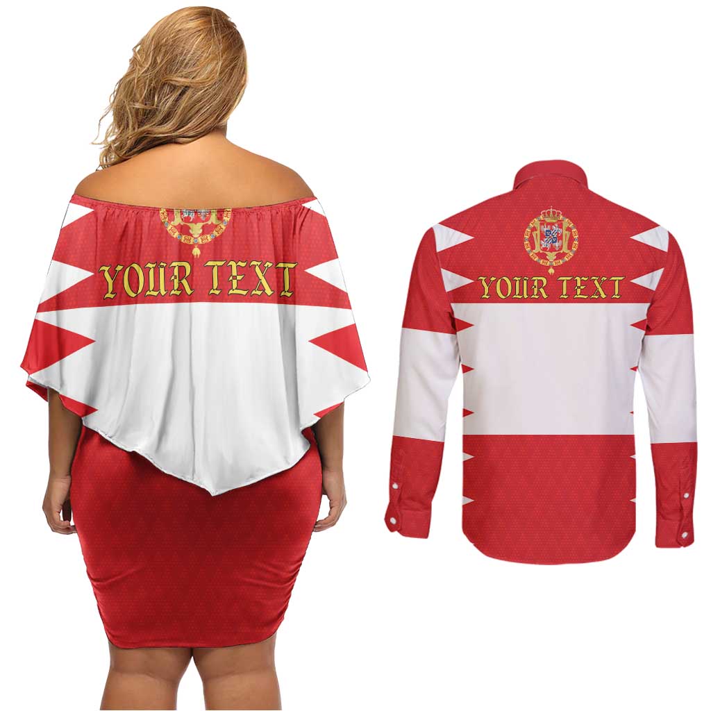 Personalized Polish-Lithuanian Commonwealth Couples Matching Off Shoulder Short Dress and Long Sleeve Button Shirt Royal Coat Of Arms Style