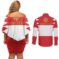 Personalized Polish-Lithuanian Commonwealth Couples Matching Off Shoulder Short Dress and Long Sleeve Button Shirt Royal Coat Of Arms Style