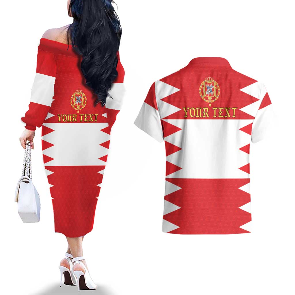 Personalized Polish-Lithuanian Commonwealth Couples Matching Off The Shoulder Long Sleeve Dress and Hawaiian Shirt Royal Coat Of Arms Style