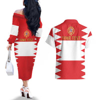 Personalized Polish-Lithuanian Commonwealth Couples Matching Off The Shoulder Long Sleeve Dress and Hawaiian Shirt Royal Coat Of Arms Style