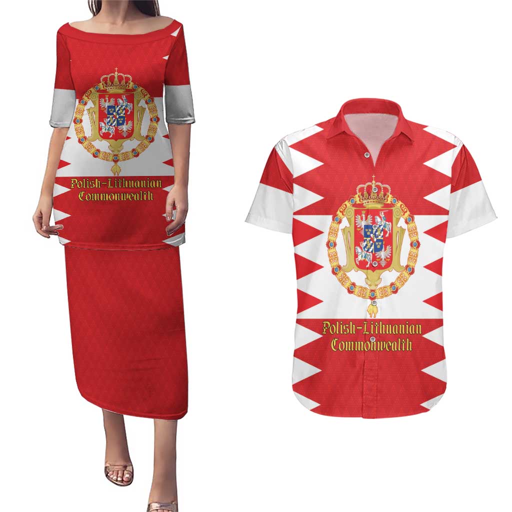 Personalized Polish-Lithuanian Commonwealth Couples Matching Puletasi and Hawaiian Shirt Royal Coat Of Arms Style
