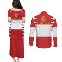 Personalized Polish-Lithuanian Commonwealth Couples Matching Puletasi and Long Sleeve Button Shirt Royal Coat Of Arms Style