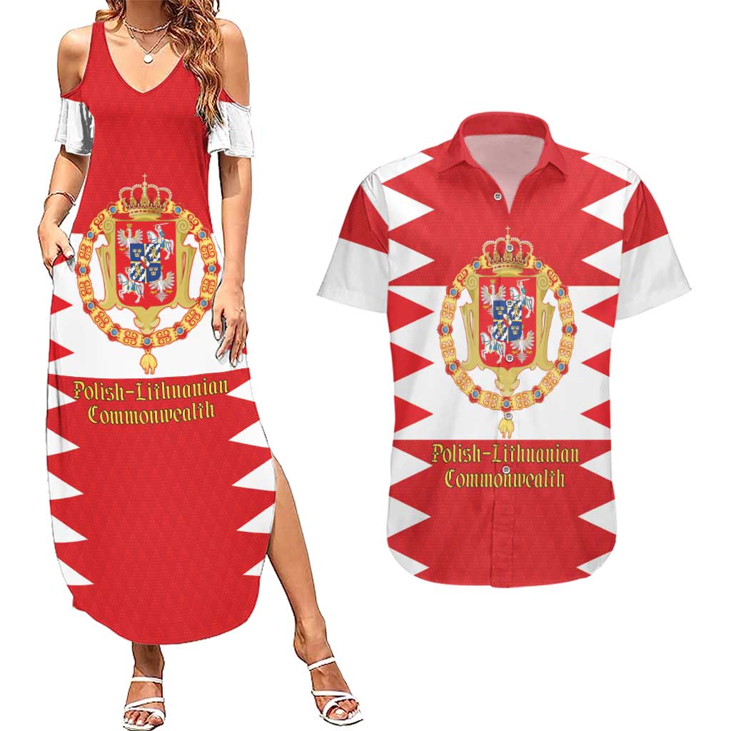 Personalized Polish-Lithuanian Commonwealth Couples Matching Summer Maxi Dress and Hawaiian Shirt Royal Coat Of Arms Style