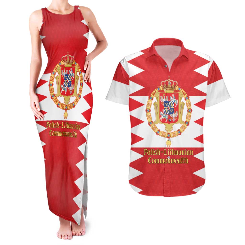 Personalized Polish-Lithuanian Commonwealth Couples Matching Tank Maxi Dress and Hawaiian Shirt Royal Coat Of Arms Style