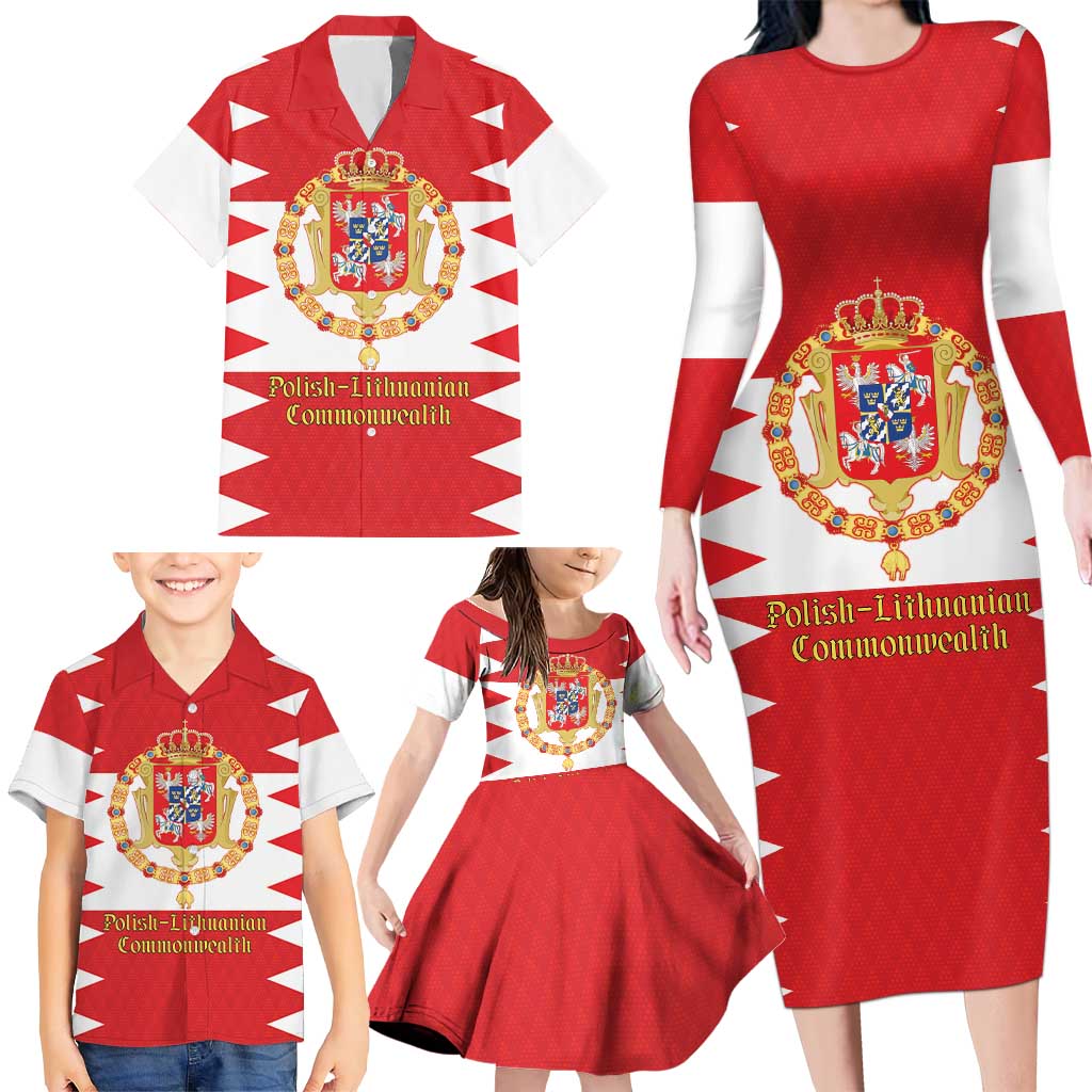 Personalized Polish-Lithuanian Commonwealth Family Matching Long Sleeve Bodycon Dress and Hawaiian Shirt Royal Coat Of Arms Style