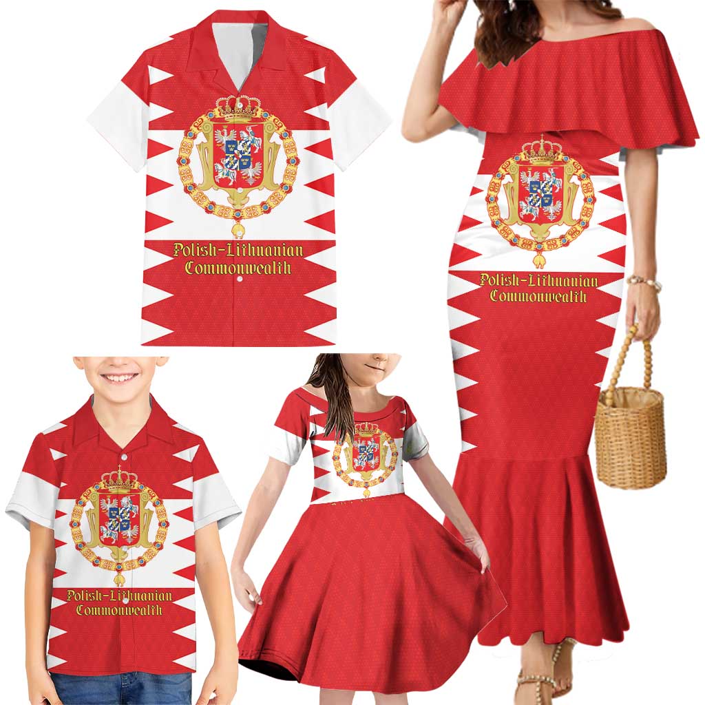 Personalized Polish-Lithuanian Commonwealth Family Matching Mermaid Dress and Hawaiian Shirt Royal Coat Of Arms Style