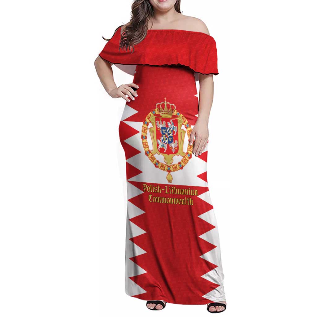 Personalized Polish-Lithuanian Commonwealth Family Matching Off Shoulder Maxi Dress and Hawaiian Shirt Royal Coat Of Arms Style
