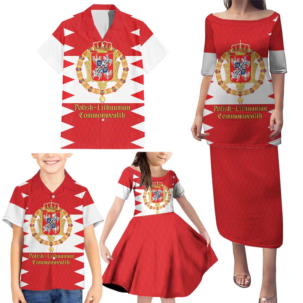 Personalized Polish-Lithuanian Commonwealth Family Matching Puletasi and Hawaiian Shirt Royal Coat Of Arms Style