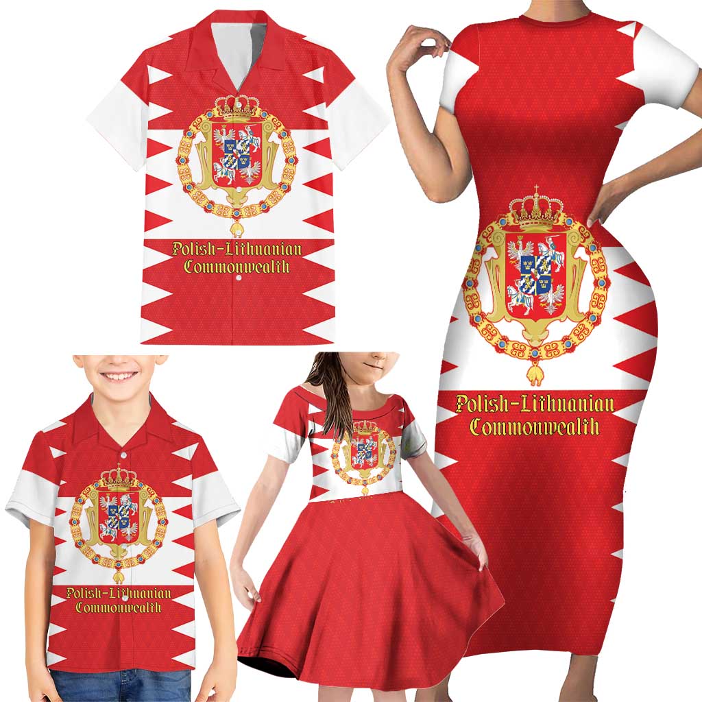 Personalized Polish-Lithuanian Commonwealth Family Matching Short Sleeve Bodycon Dress and Hawaiian Shirt Royal Coat Of Arms Style