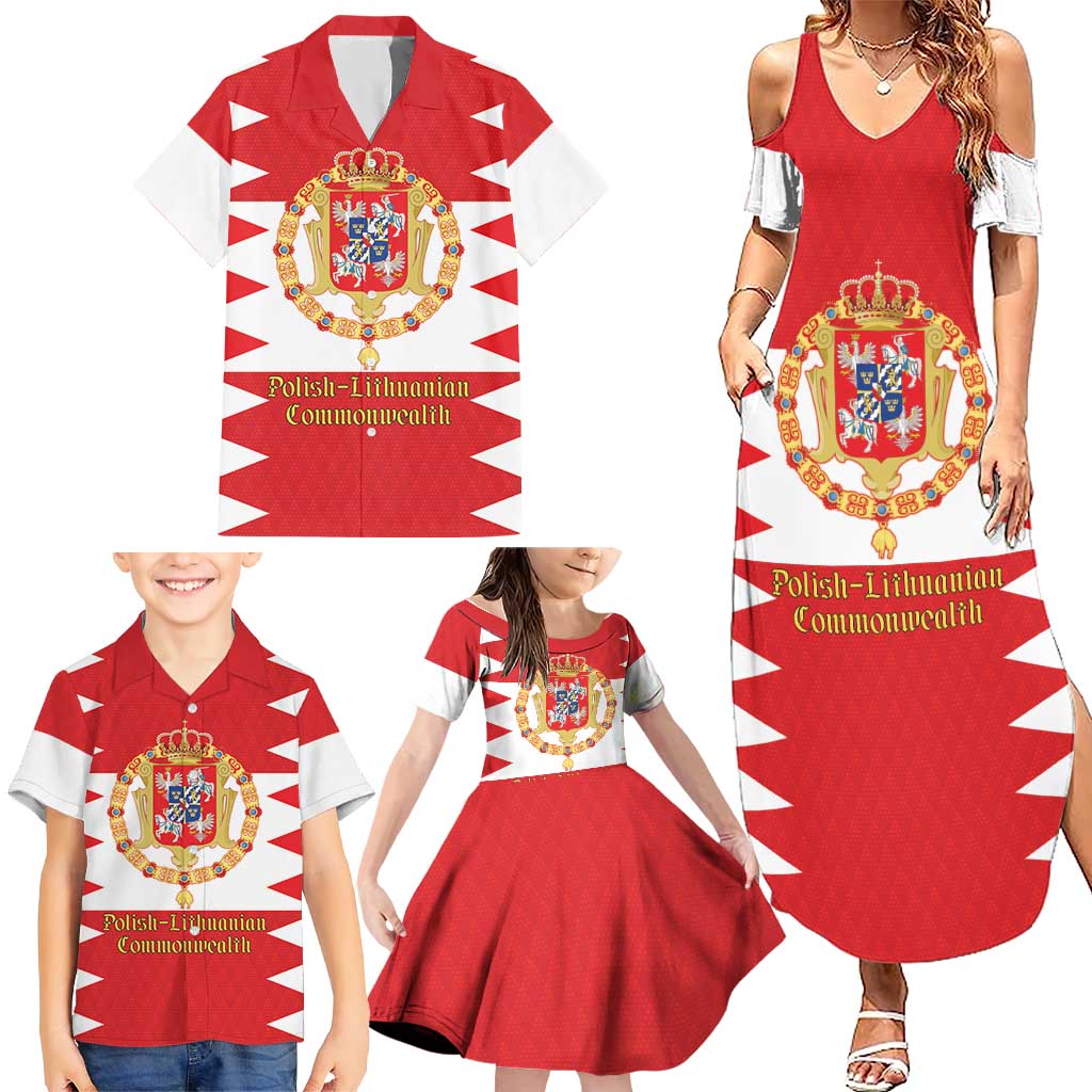 Personalized Polish-Lithuanian Commonwealth Family Matching Summer Maxi Dress and Hawaiian Shirt Royal Coat Of Arms Style