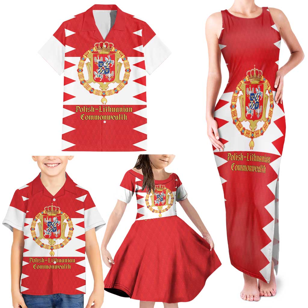 Personalized Polish-Lithuanian Commonwealth Family Matching Tank Maxi Dress and Hawaiian Shirt Royal Coat Of Arms Style