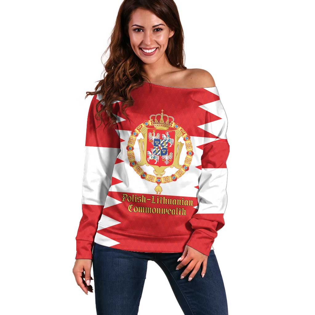 Personalized Polish-Lithuanian Commonwealth Off Shoulder Sweater Royal Coat Of Arms Style