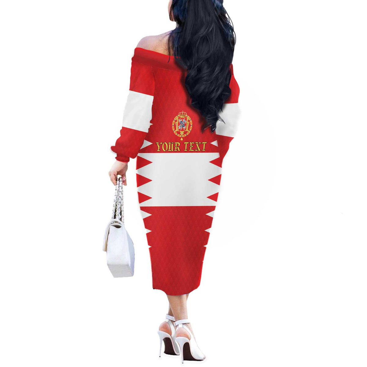 Personalized Polish-Lithuanian Commonwealth Off The Shoulder Long Sleeve Dress Royal Coat Of Arms Style