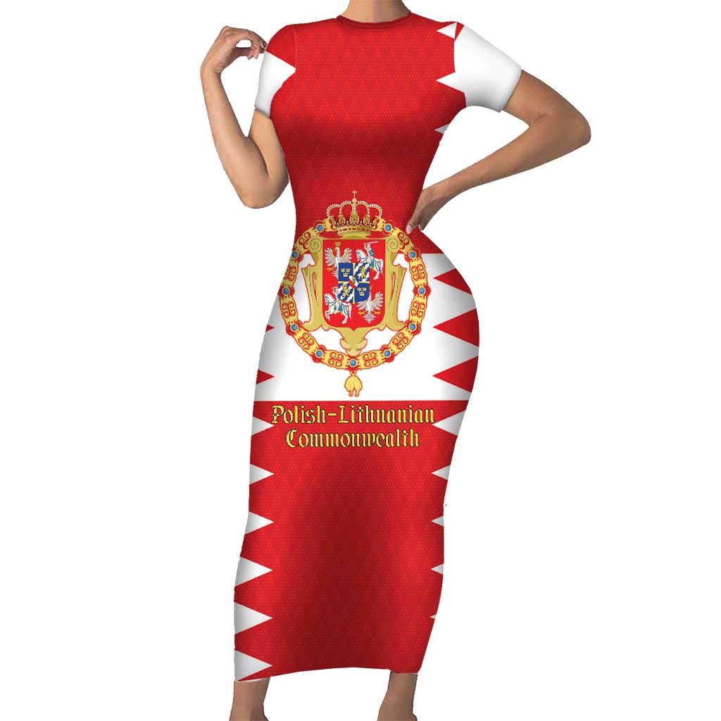 Personalized Polish-Lithuanian Commonwealth Short Sleeve Bodycon Dress Royal Coat Of Arms Style
