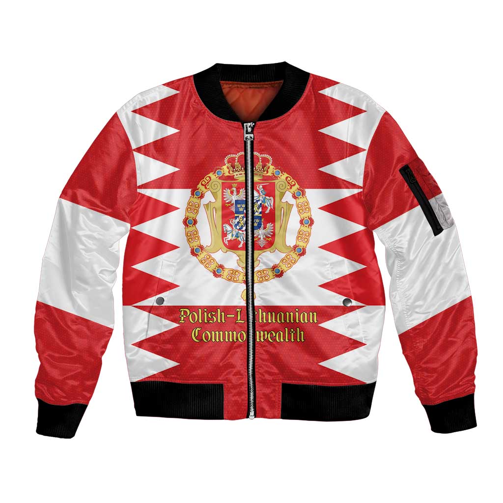 Personalized Polish-Lithuanian Commonwealth Sleeve Zip Bomber Jacket Royal Coat Of Arms Style