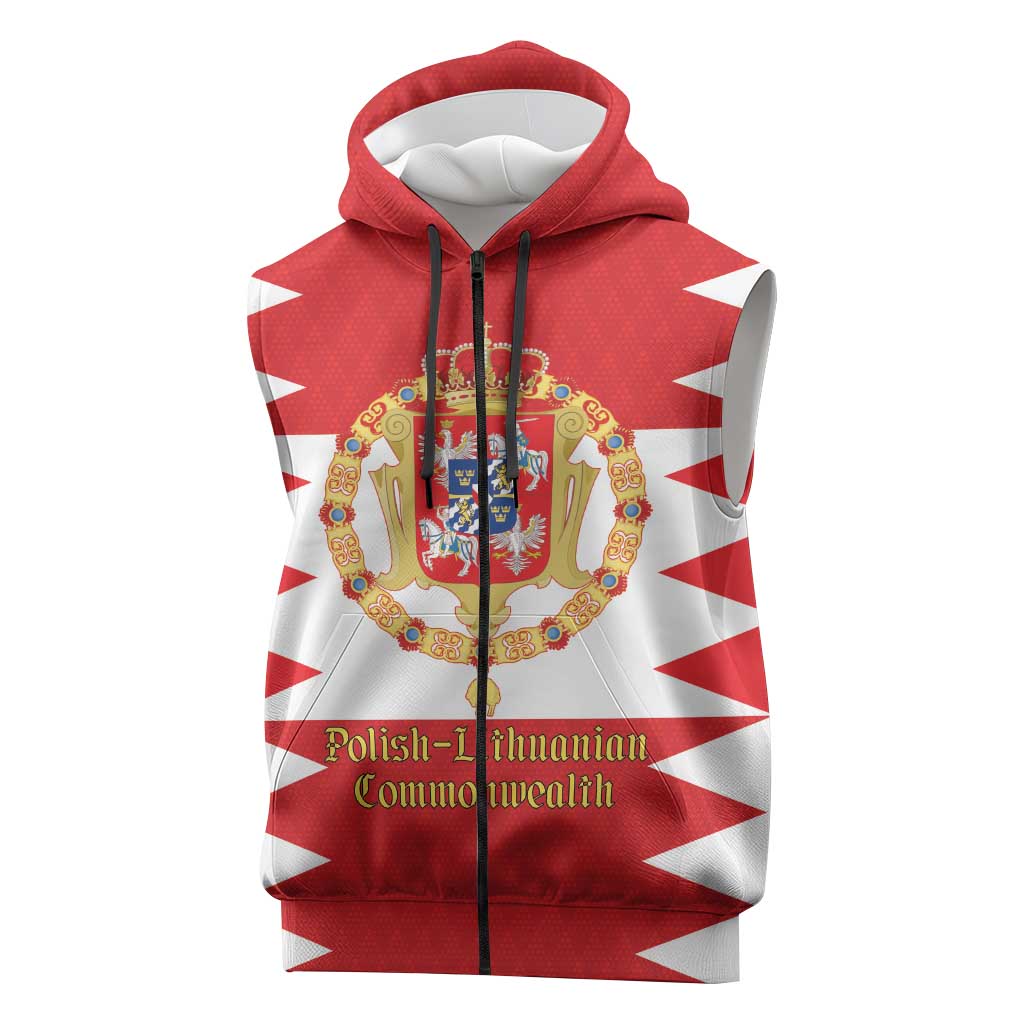Personalized Polish-Lithuanian Commonwealth Sleeveless Zip Hoodie Royal Coat Of Arms Style