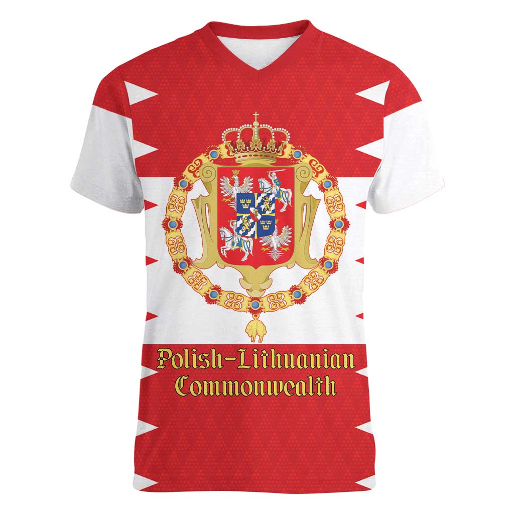 Personalized Polish-Lithuanian Commonwealth Women V-Neck T-Shirt Royal Coat Of Arms Style