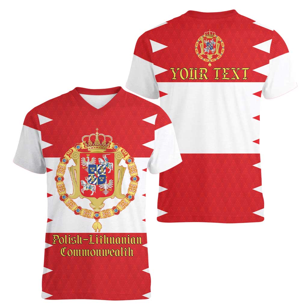 Personalized Polish-Lithuanian Commonwealth Women V-Neck T-Shirt Royal Coat Of Arms Style