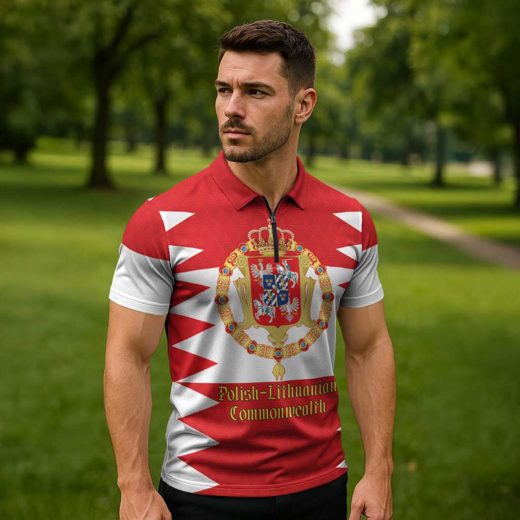 Personalized Polish-Lithuanian Commonwealth Zipper Polo Shirt Royal Coat Of Arms Style