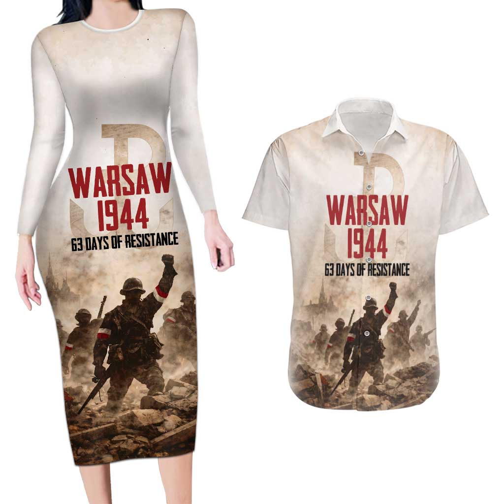 Polish Kotwica Warsaw Uprising 1944 Couples Matching Long Sleeve Bodycon Dress and Hawaiian Shirt 63 Days of Resistance WWII