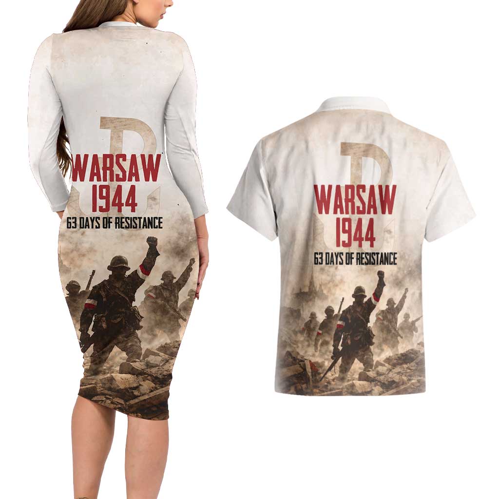 Polish Kotwica Warsaw Uprising 1944 Couples Matching Long Sleeve Bodycon Dress and Hawaiian Shirt 63 Days of Resistance WWII