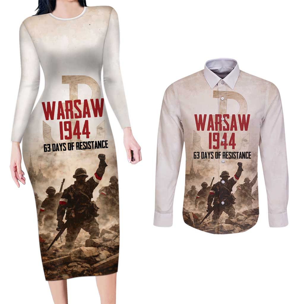 Polish Kotwica Warsaw Uprising 1944 Couples Matching Long Sleeve Bodycon Dress and Long Sleeve Button Shirt 63 Days of Resistance WWII