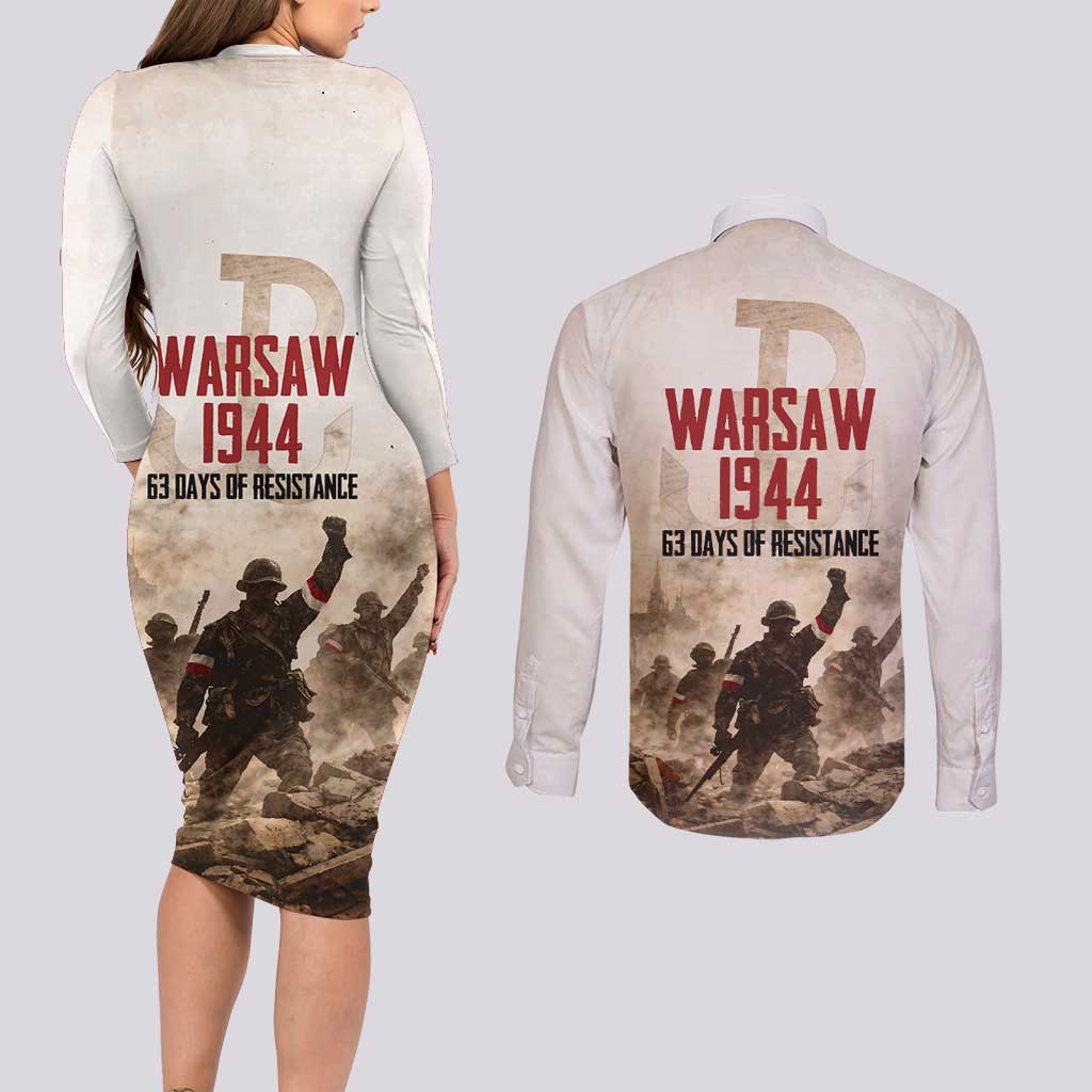 Polish Kotwica Warsaw Uprising 1944 Couples Matching Long Sleeve Bodycon Dress and Long Sleeve Button Shirt 63 Days of Resistance WWII