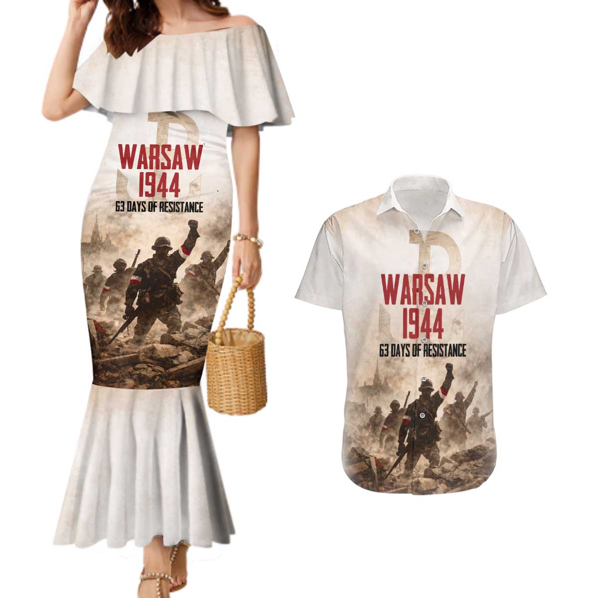 Polish Kotwica Warsaw Uprising 1944 Couples Matching Mermaid Dress and Hawaiian Shirt 63 Days of Resistance WWII