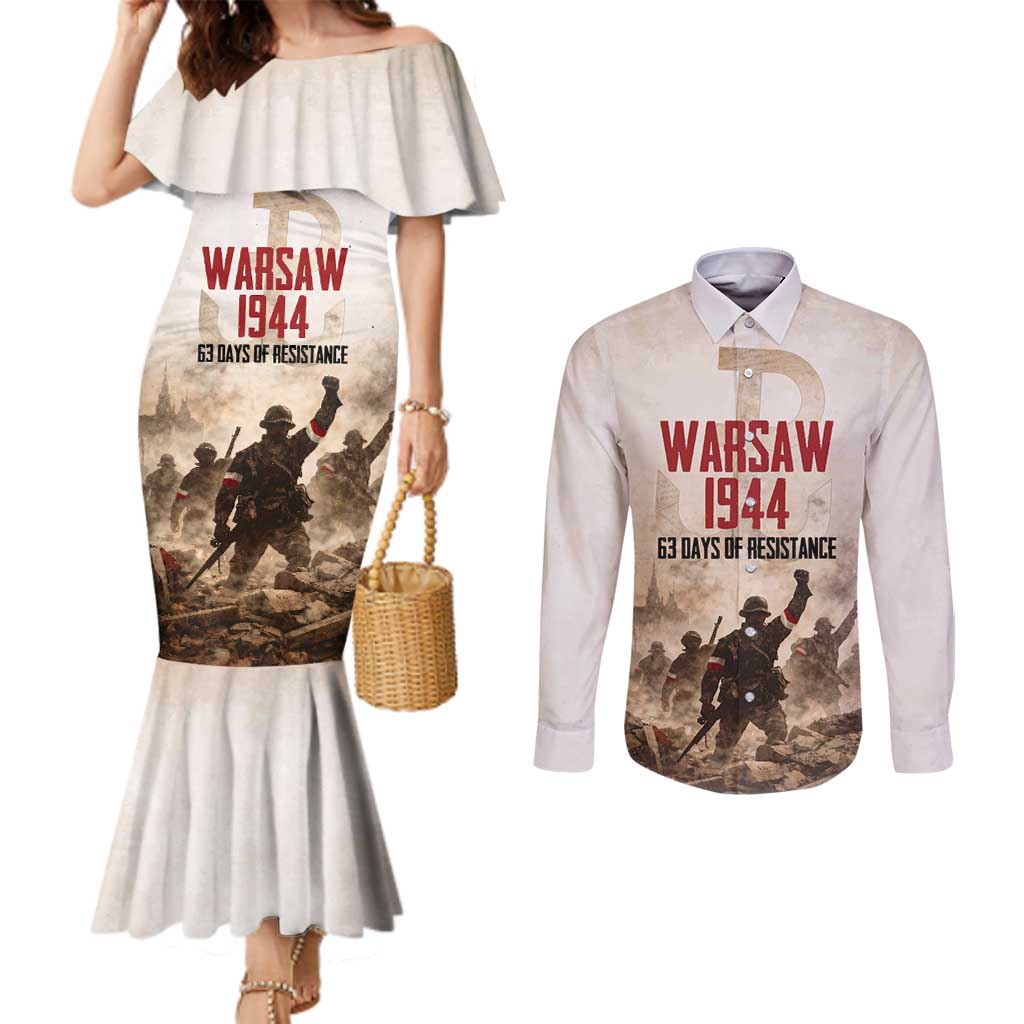 Polish Kotwica Warsaw Uprising 1944 Couples Matching Mermaid Dress and Long Sleeve Button Shirt 63 Days of Resistance WWII