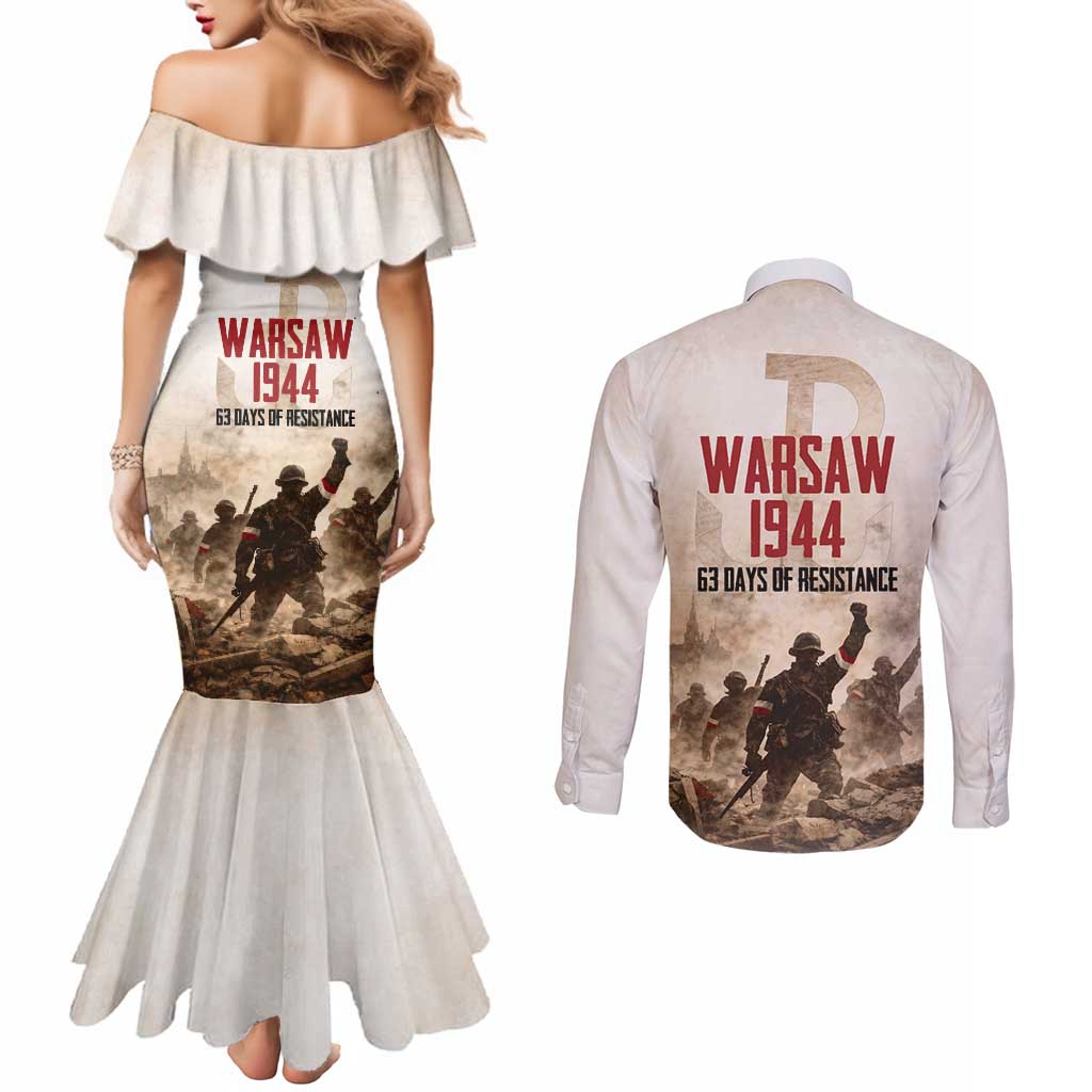 Polish Kotwica Warsaw Uprising 1944 Couples Matching Mermaid Dress and Long Sleeve Button Shirt 63 Days of Resistance WWII