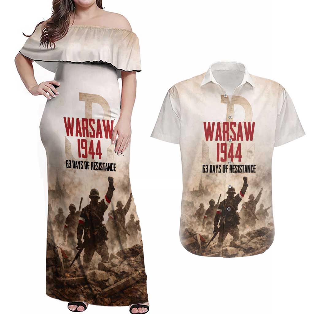 Polish Kotwica Warsaw Uprising 1944 Couples Matching Off Shoulder Maxi Dress and Hawaiian Shirt 63 Days of Resistance WWII