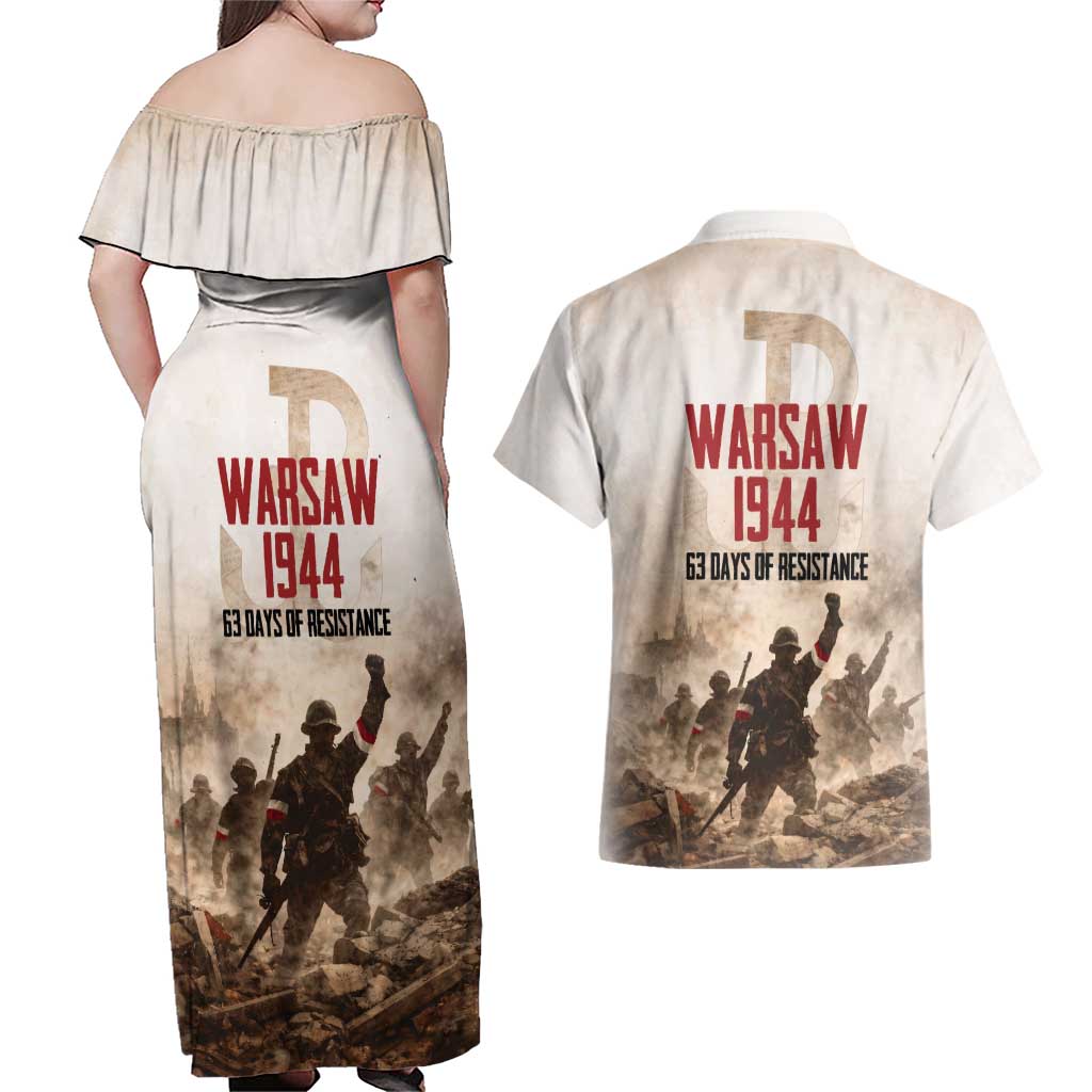 Polish Kotwica Warsaw Uprising 1944 Couples Matching Off Shoulder Maxi Dress and Hawaiian Shirt 63 Days of Resistance WWII