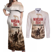 Polish Kotwica Warsaw Uprising 1944 Couples Matching Off Shoulder Maxi Dress and Long Sleeve Button Shirt 63 Days of Resistance WWII