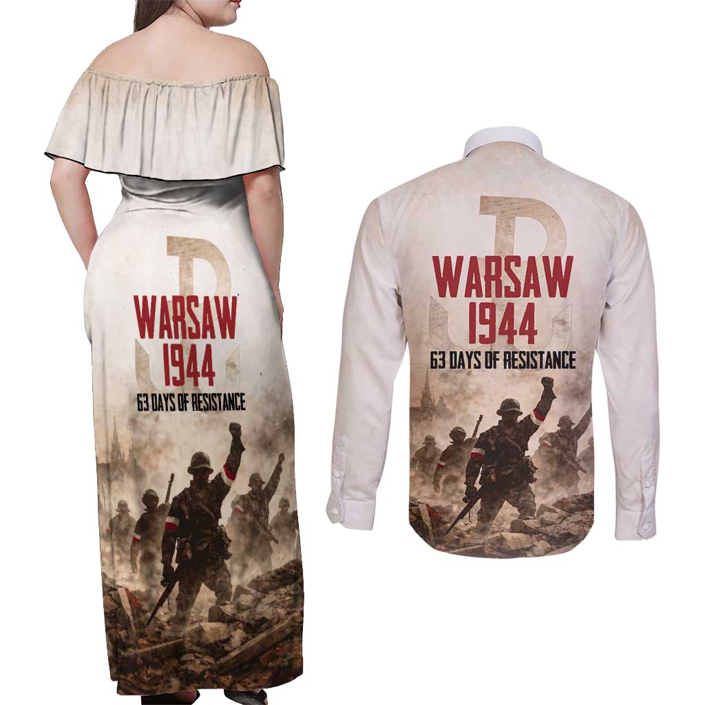 Polish Kotwica Warsaw Uprising 1944 Couples Matching Off Shoulder Maxi Dress and Long Sleeve Button Shirt 63 Days of Resistance WWII