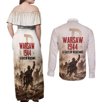 Polish Kotwica Warsaw Uprising 1944 Couples Matching Off Shoulder Maxi Dress and Long Sleeve Button Shirt 63 Days of Resistance WWII
