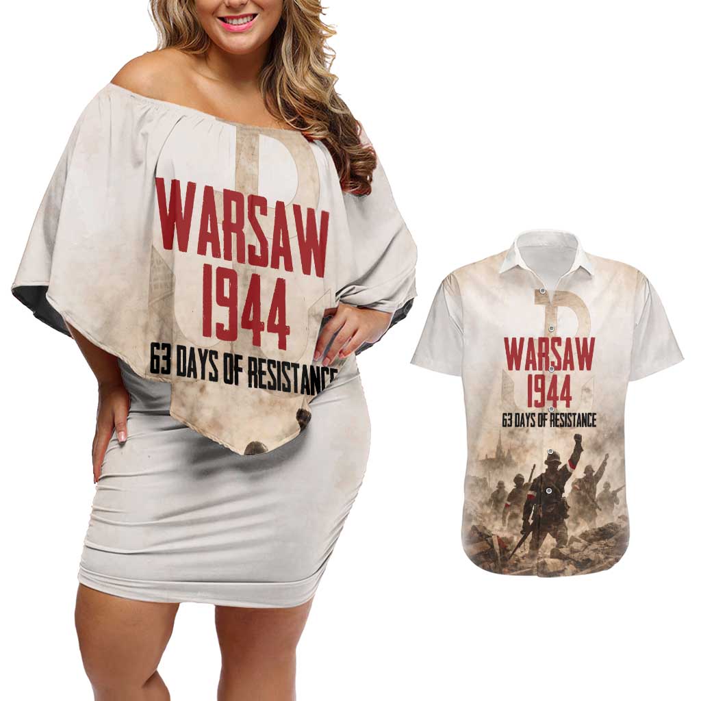 Polish Kotwica Warsaw Uprising 1944 Couples Matching Off Shoulder Short Dress and Hawaiian Shirt 63 Days of Resistance WWII