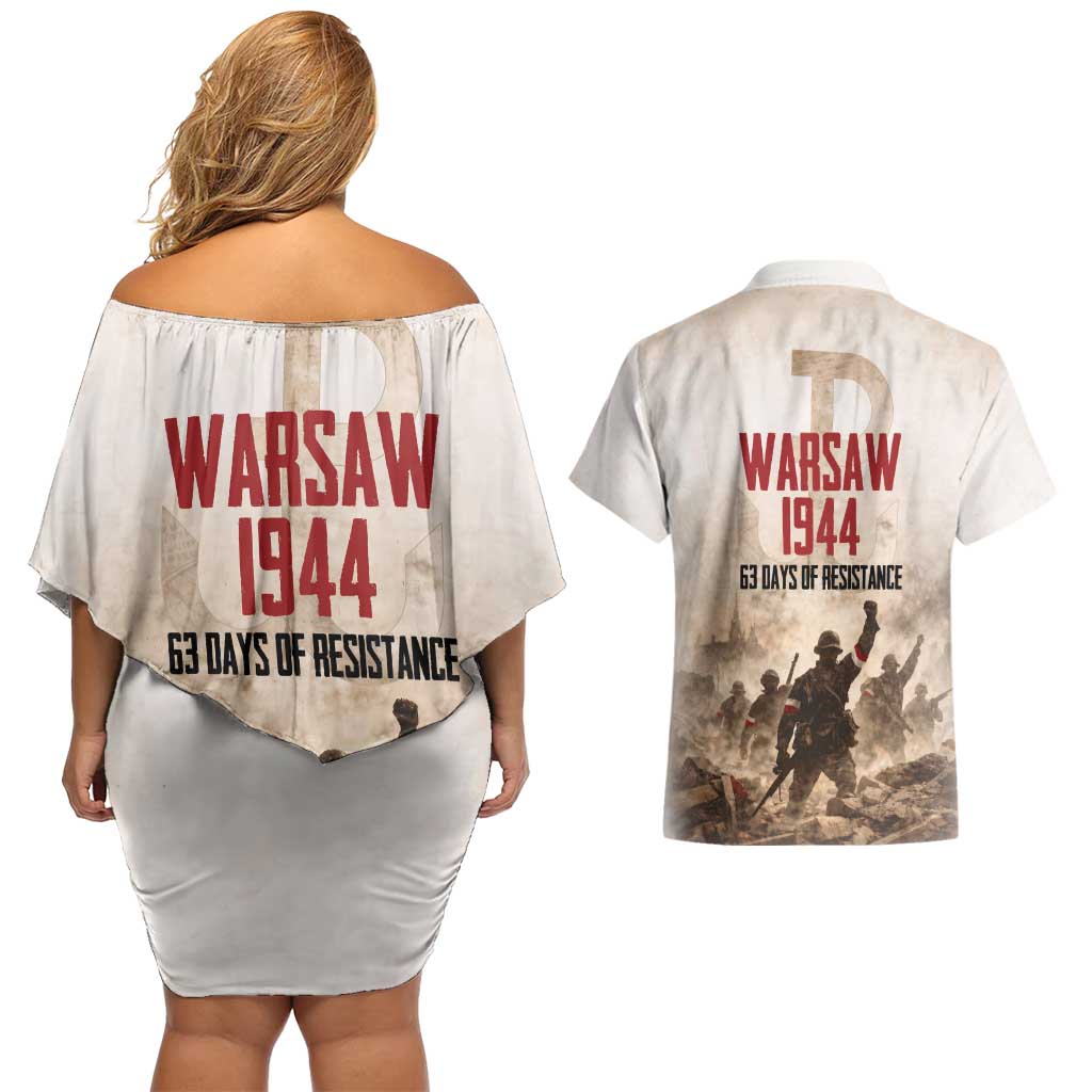 Polish Kotwica Warsaw Uprising 1944 Couples Matching Off Shoulder Short Dress and Hawaiian Shirt 63 Days of Resistance WWII