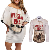Polish Kotwica Warsaw Uprising 1944 Couples Matching Off Shoulder Short Dress and Long Sleeve Button Shirt 63 Days of Resistance WWII
