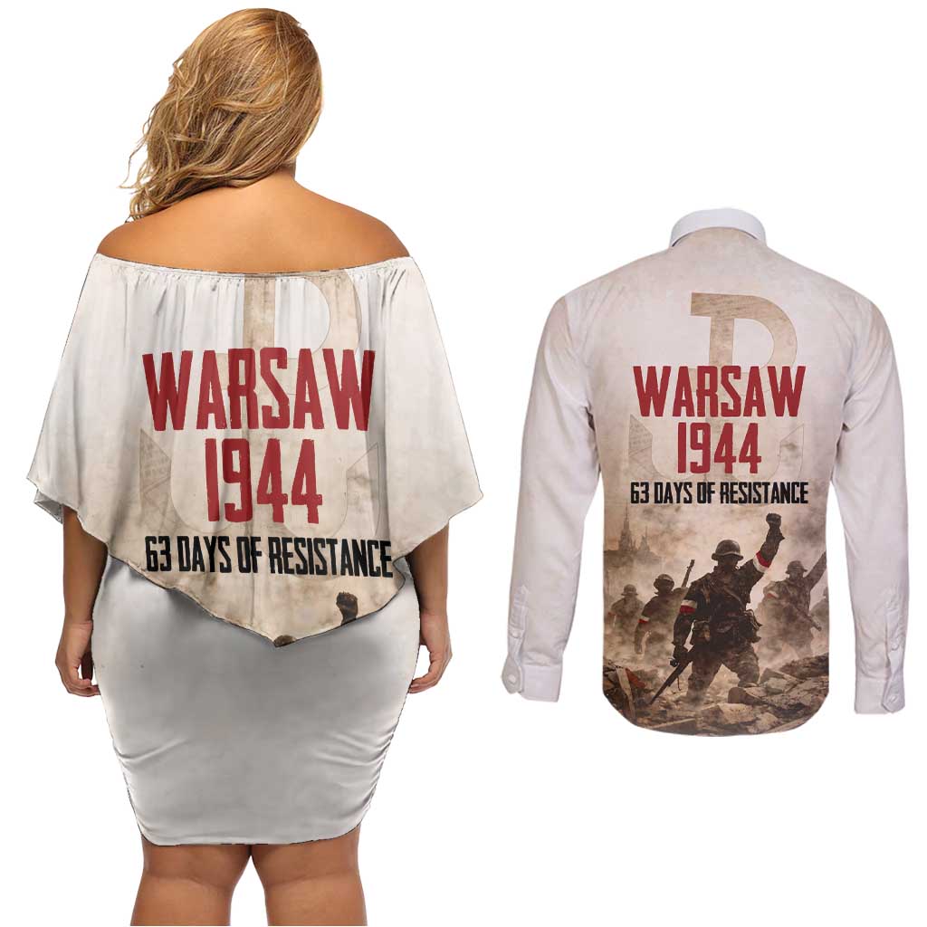 Polish Kotwica Warsaw Uprising 1944 Couples Matching Off Shoulder Short Dress and Long Sleeve Button Shirt 63 Days of Resistance WWII