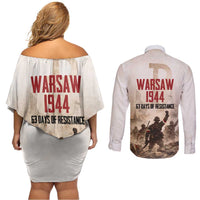 Polish Kotwica Warsaw Uprising 1944 Couples Matching Off Shoulder Short Dress and Long Sleeve Button Shirt 63 Days of Resistance WWII