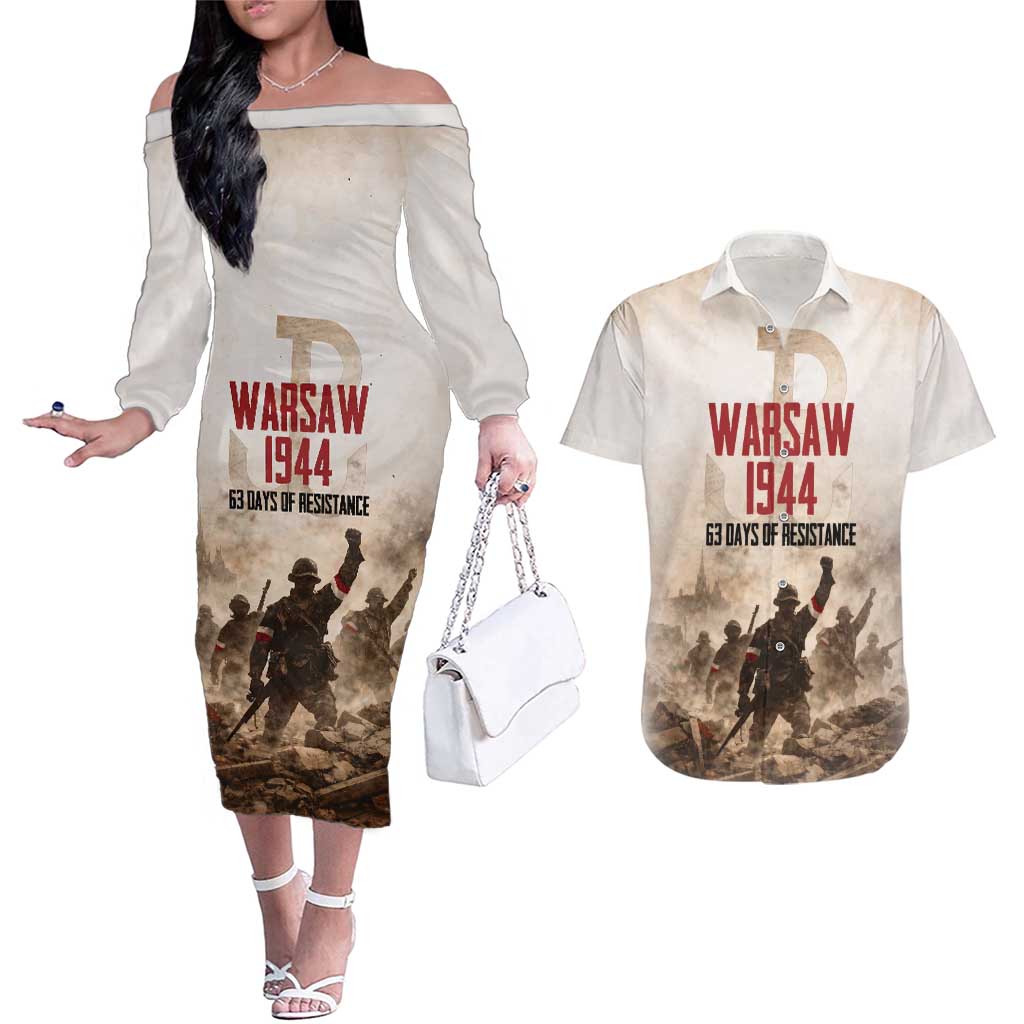 Polish Kotwica Warsaw Uprising 1944 Couples Matching Off The Shoulder Long Sleeve Dress and Hawaiian Shirt 63 Days of Resistance WWII