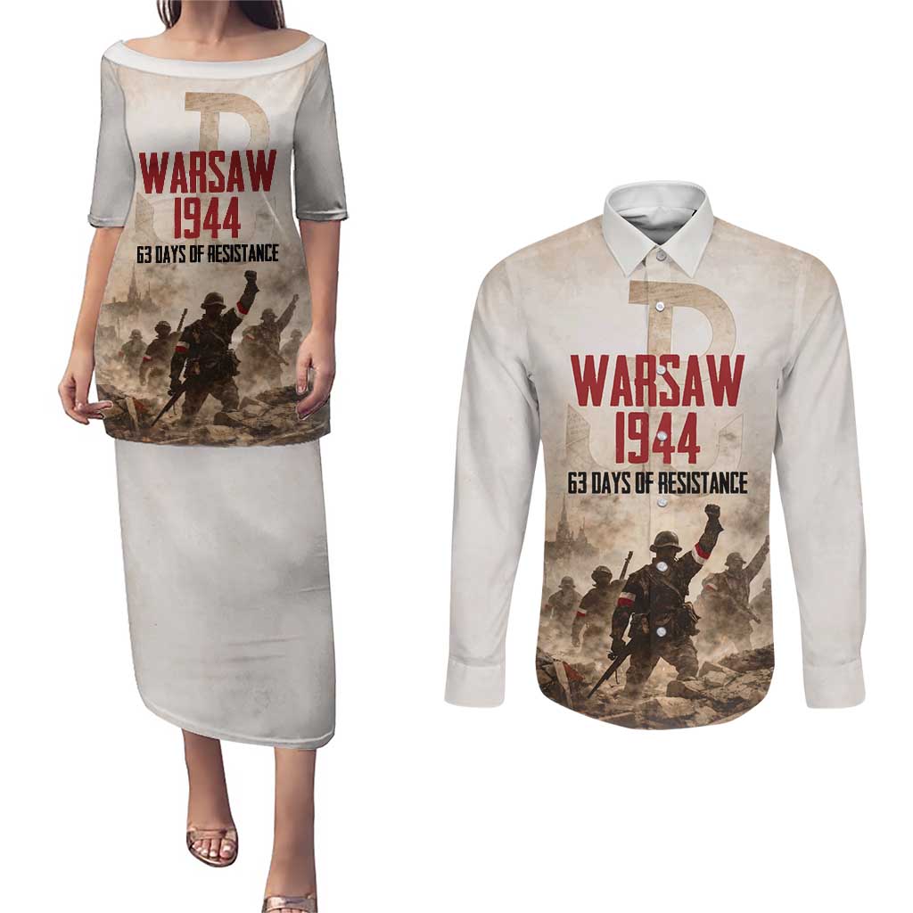Polish Kotwica Warsaw Uprising 1944 Couples Matching Puletasi and Long Sleeve Button Shirt 63 Days of Resistance WWII