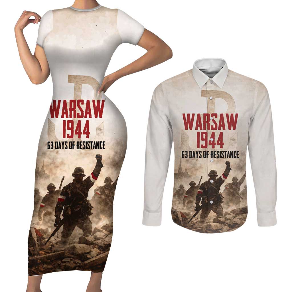 Polish Kotwica Warsaw Uprising 1944 Couples Matching Short Sleeve Bodycon Dress and Long Sleeve Button Shirt 63 Days of Resistance WWII