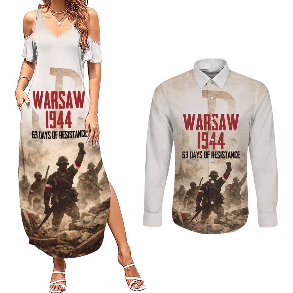 Polish Kotwica Warsaw Uprising 1944 Couples Matching Summer Maxi Dress and Long Sleeve Button Shirt 63 Days of Resistance WWII