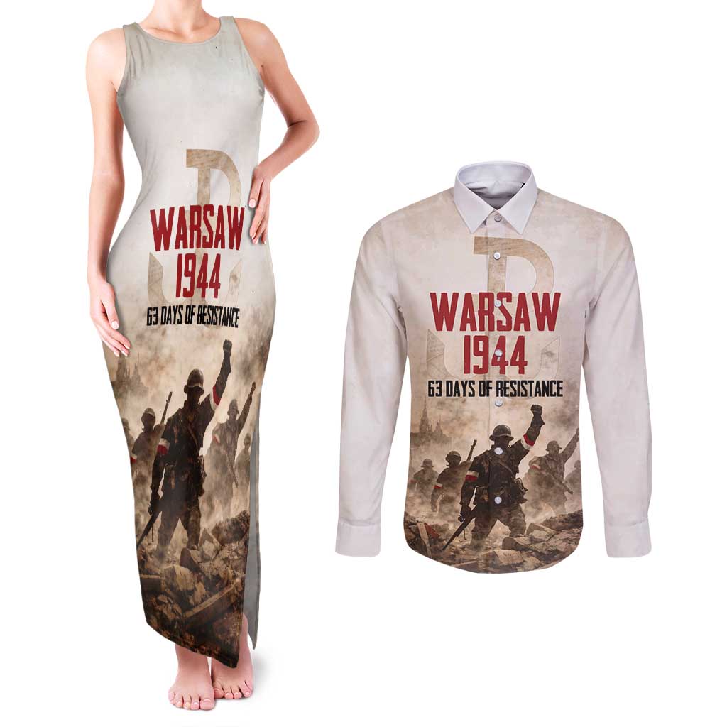 Polish Kotwica Warsaw Uprising 1944 Couples Matching Tank Maxi Dress and Long Sleeve Button Shirt 63 Days of Resistance WWII