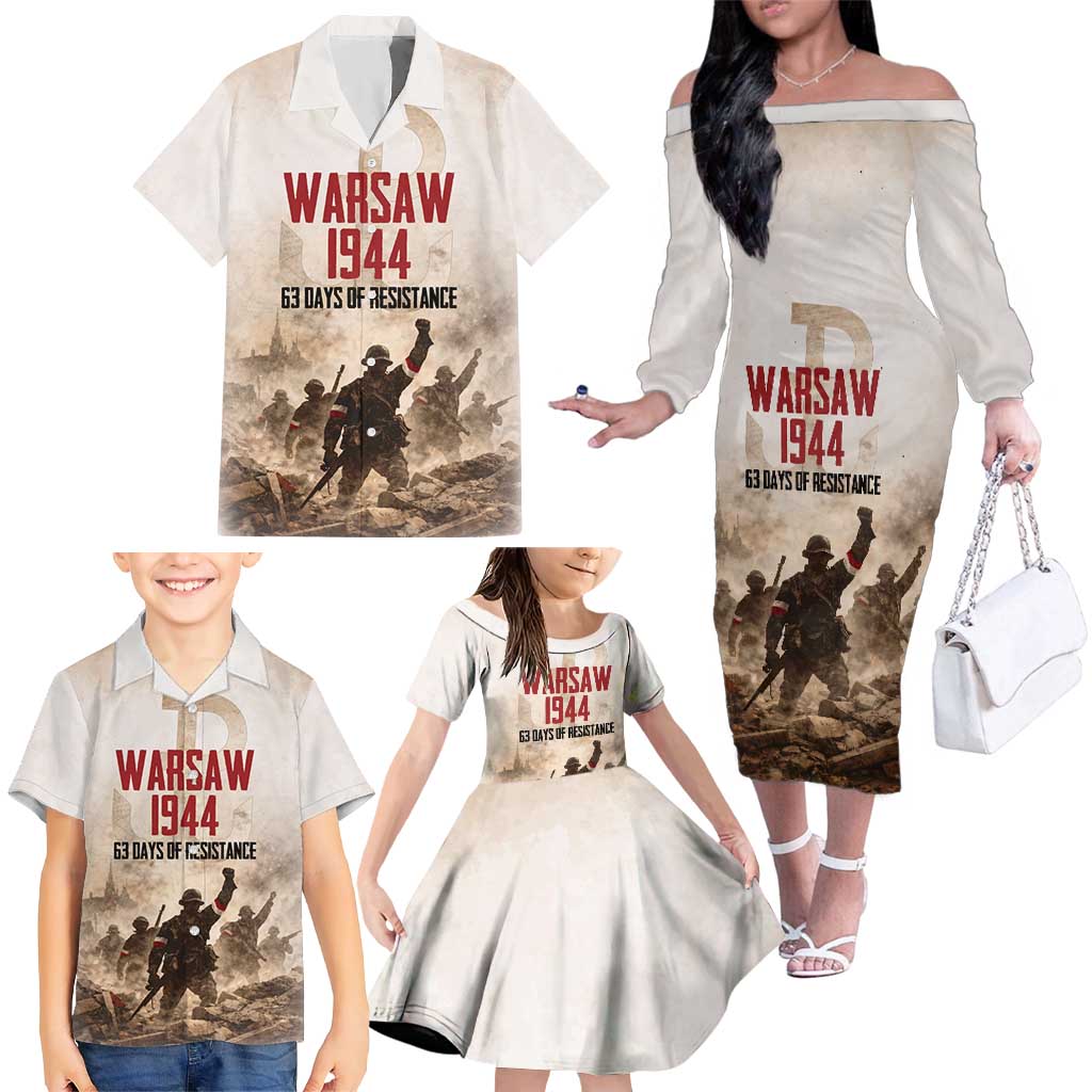 Polish Kotwica Warsaw Uprising 1944 Family Matching Off The Shoulder Long Sleeve Dress and Hawaiian Shirt 63 Days of Resistance WWII