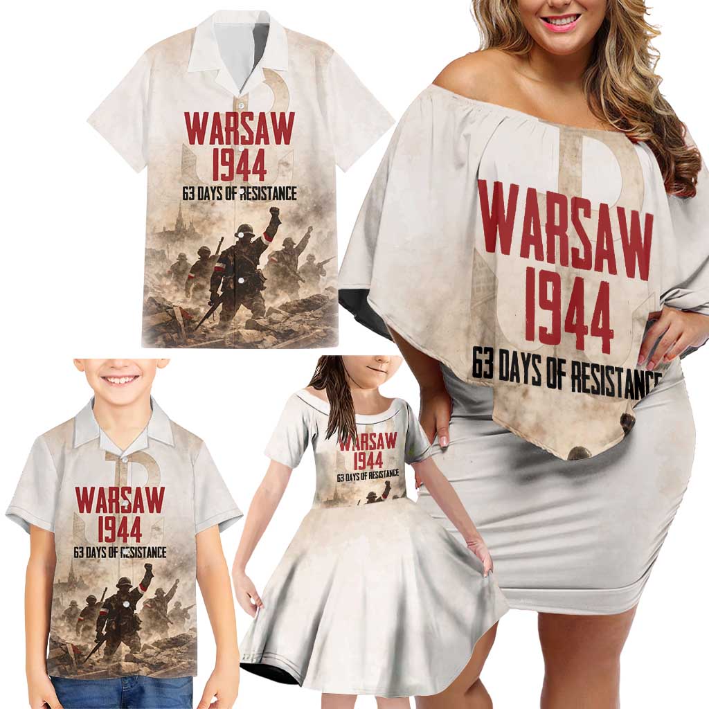 Polish Kotwica Warsaw Uprising 1944 Family Matching Off Shoulder Short Dress and Hawaiian Shirt 63 Days of Resistance WWII