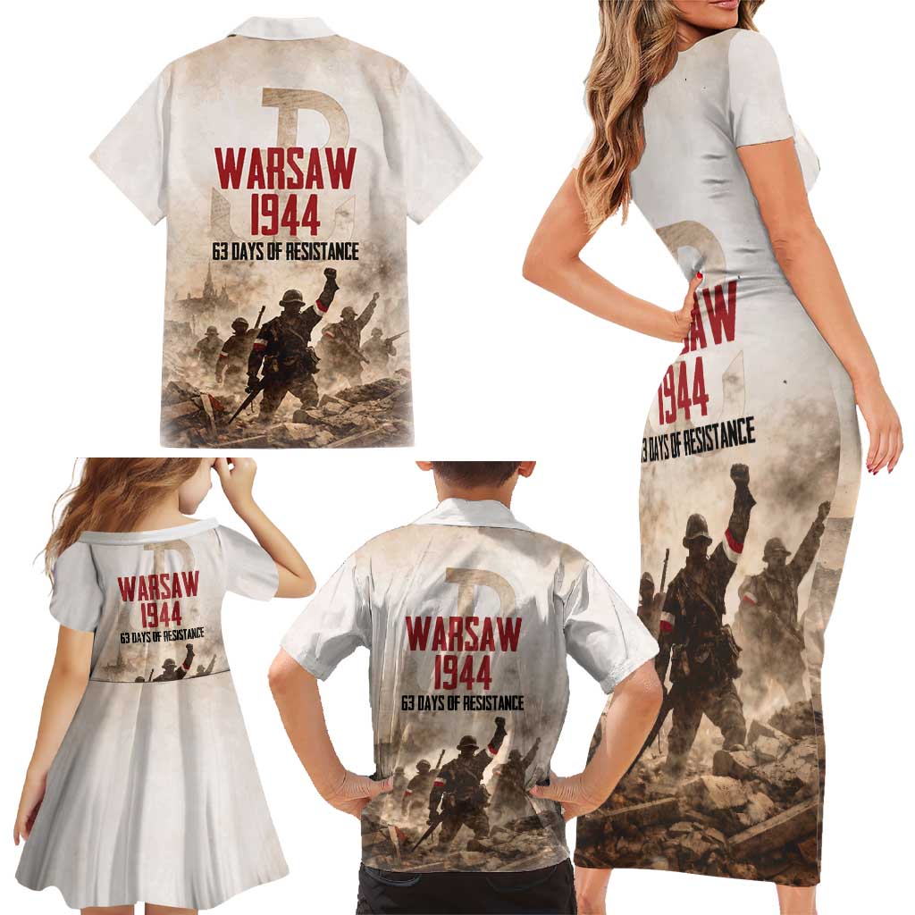 Polish Kotwica Warsaw Uprising 1944 Family Matching Short Sleeve Bodycon Dress and Hawaiian Shirt 63 Days of Resistance WWII