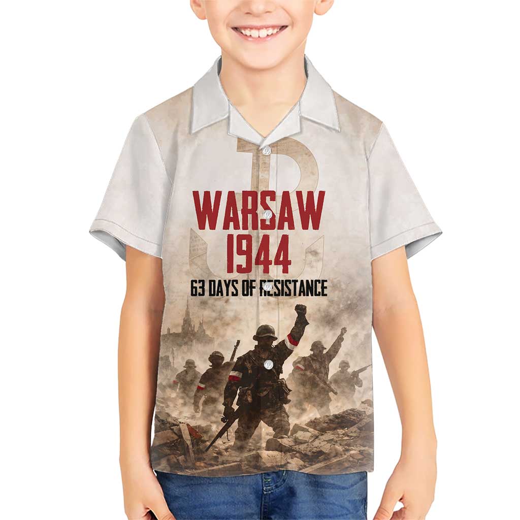Polish Kotwica Warsaw Uprising 1944 Kid Hawaiian Shirt 63 Days of Resistance WWII