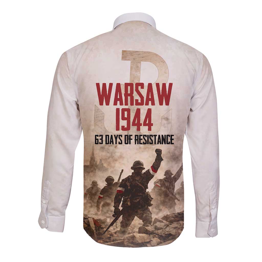 Polish Kotwica Warsaw Uprising 1944 Long Sleeve Button Shirt 63 Days of Resistance WWII